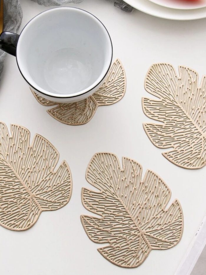 Posavasos dorado, forma de hoja monstera, estilo nordico - Imagen 2