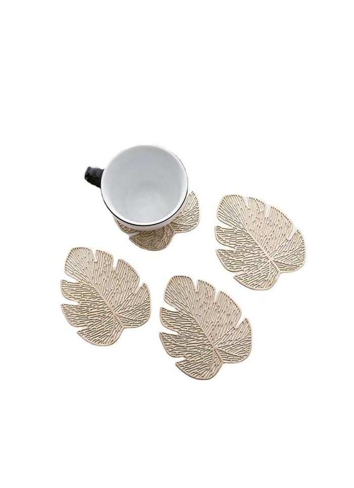 Posavasos dorado, forma de hoja monstera, estilo nordico