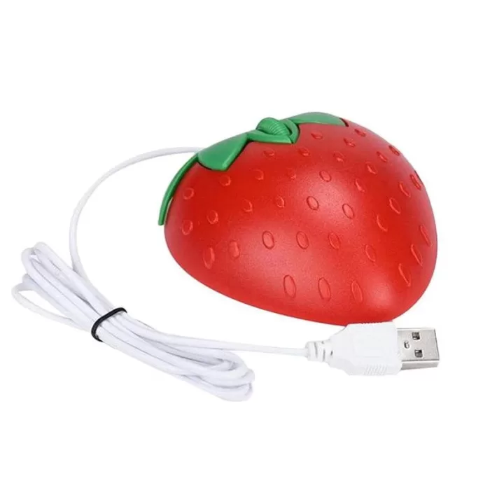 Mouse óptico USB con cable de fresa de dibujos animados en 3D. - Imagen 2