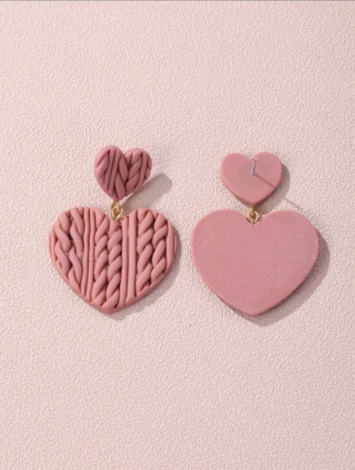 Aros Pendientes Forma De Corazón Simulación Textura Tejido - Imagen 5