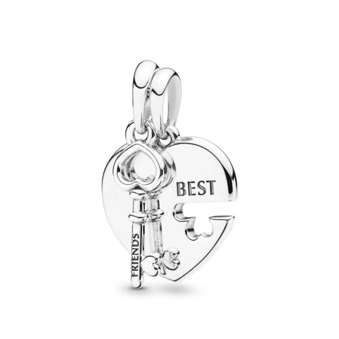 Charm Dije Duo, hecho en Plata Ley  925, Forma Llave y Corazón