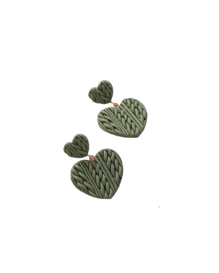 Aros Pendientes Forma De Corazón Simulación Textura Tejido